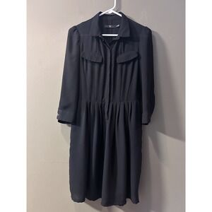 UNIQLO x Jil Sander +J Black V Neck Button Up MIDI Dress Office Career Minimal S